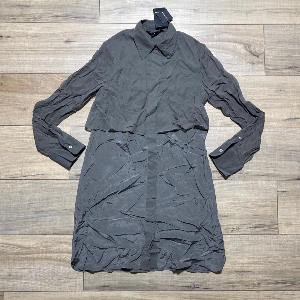 Club Monaco Womens Bruksyde 100% Silk Long Sleeve Button Up Dress Size 00 Gray